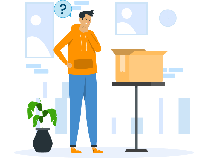 Choose when are you moving? the boy thinks how to pack everything